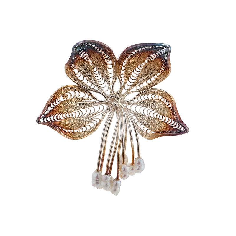 C00606 Брошь ручной работы из стерлингового серебра 925 пробы с жемчугом