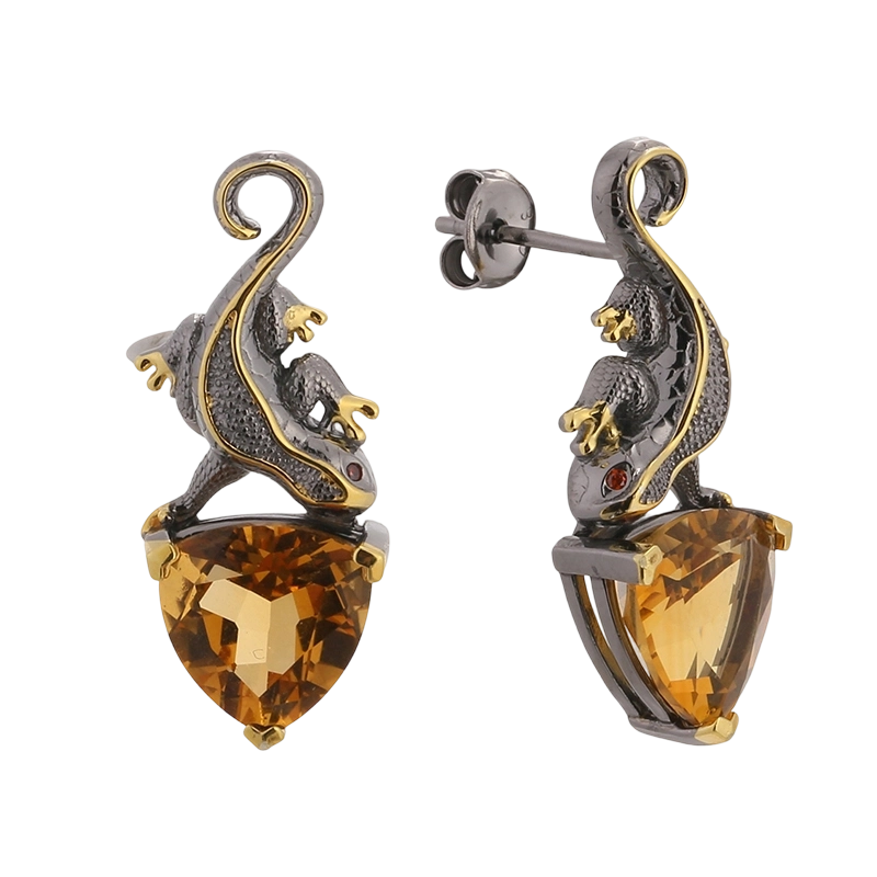 YE03586 Серьги ручной работы из стерлингового серебра 925 пробы с фианитами в виде ящерицы Critine.