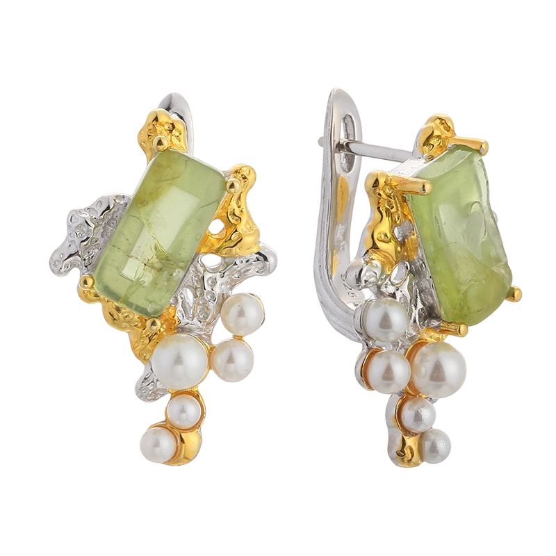 YE03598 Серьги ручной работы из стерлингового серебра 925 пробы с перидотом и фианитами.