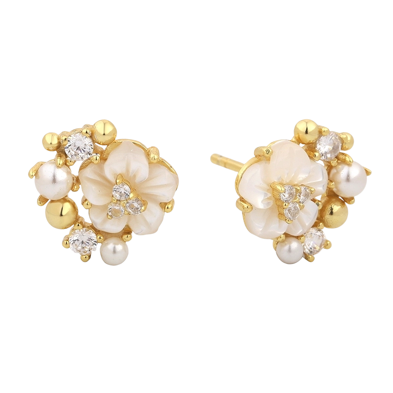 PLE08036 Серьги в виде цветка из стерлингового серебра 925 пробы с перламутровой вставкой