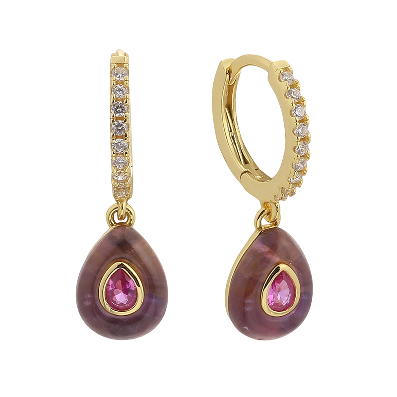 E08641A Серьга из стерлингового серебра 925 пробы с фианитами и аметистом