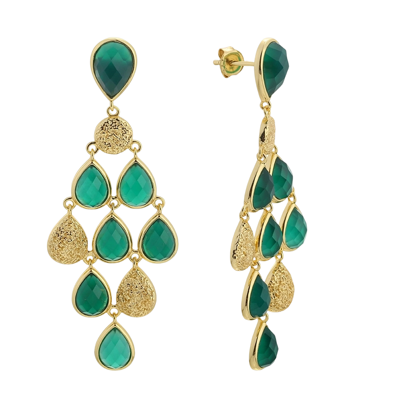 E08327 Серьга из стерлингового серебра 925 пробы с зеленым агатом