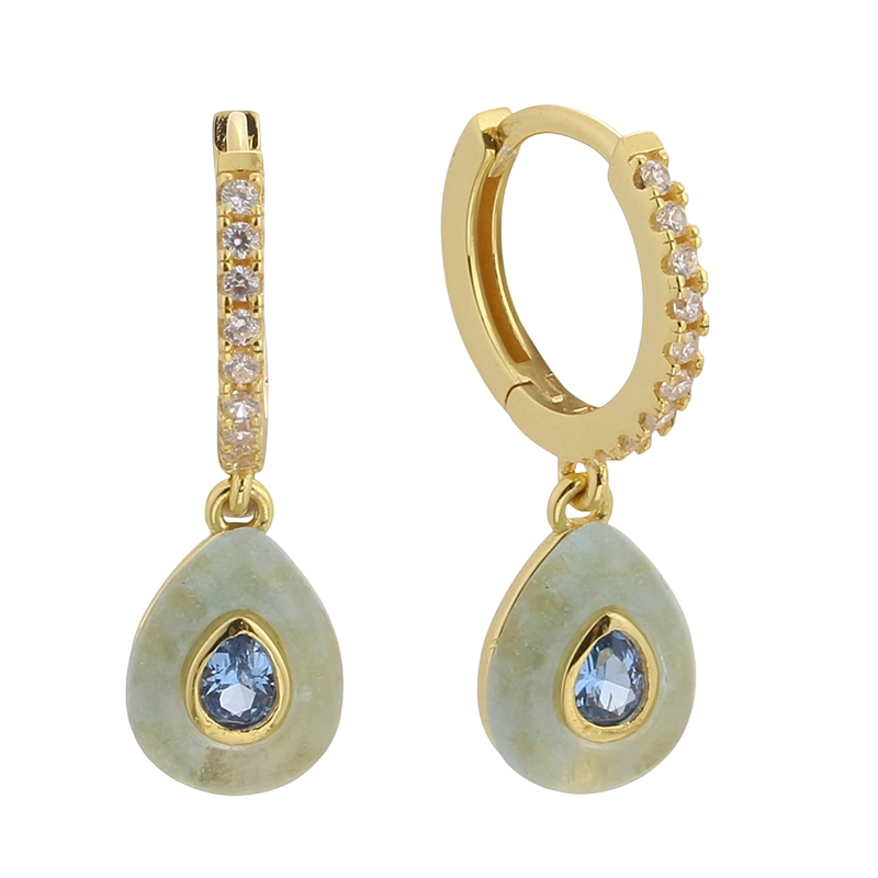 E08641B Серьги из стерлингового серебра 925 пробы с фианитами и аквамарином