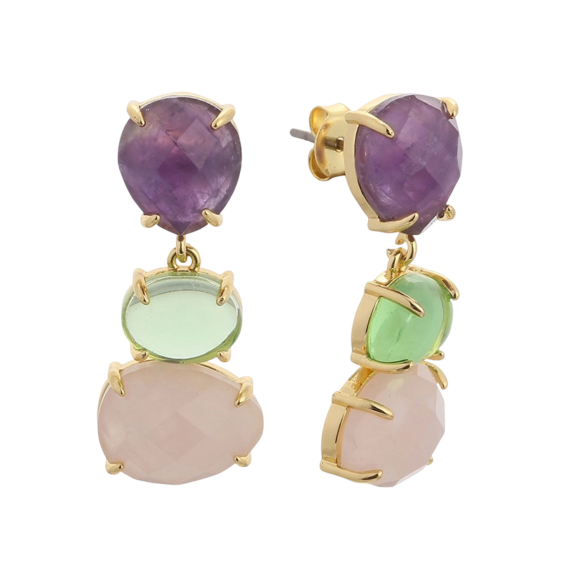 YE01766 Серьга из стерлингового серебра 925 пробы с аметистом и розовым кварцем