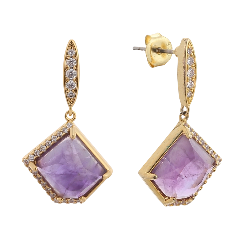 YE02004 Серьги из стерлингового серебра 925 пробы с фианитами и аметистом