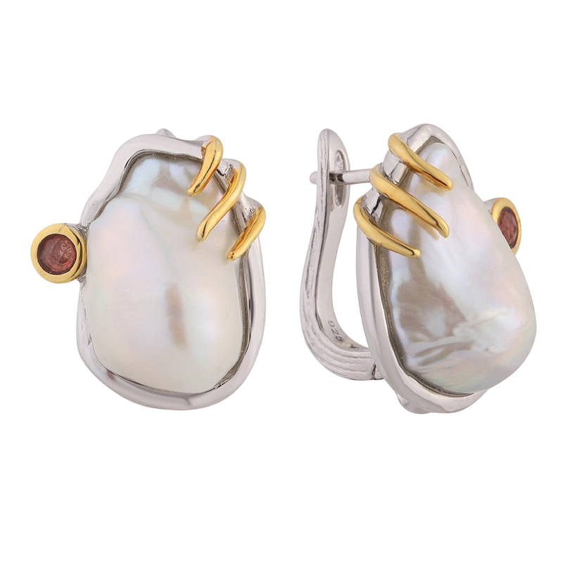 YE03283 Серьги из стерлингового серебра 925 пробы с гранатом и барочным жемчугом